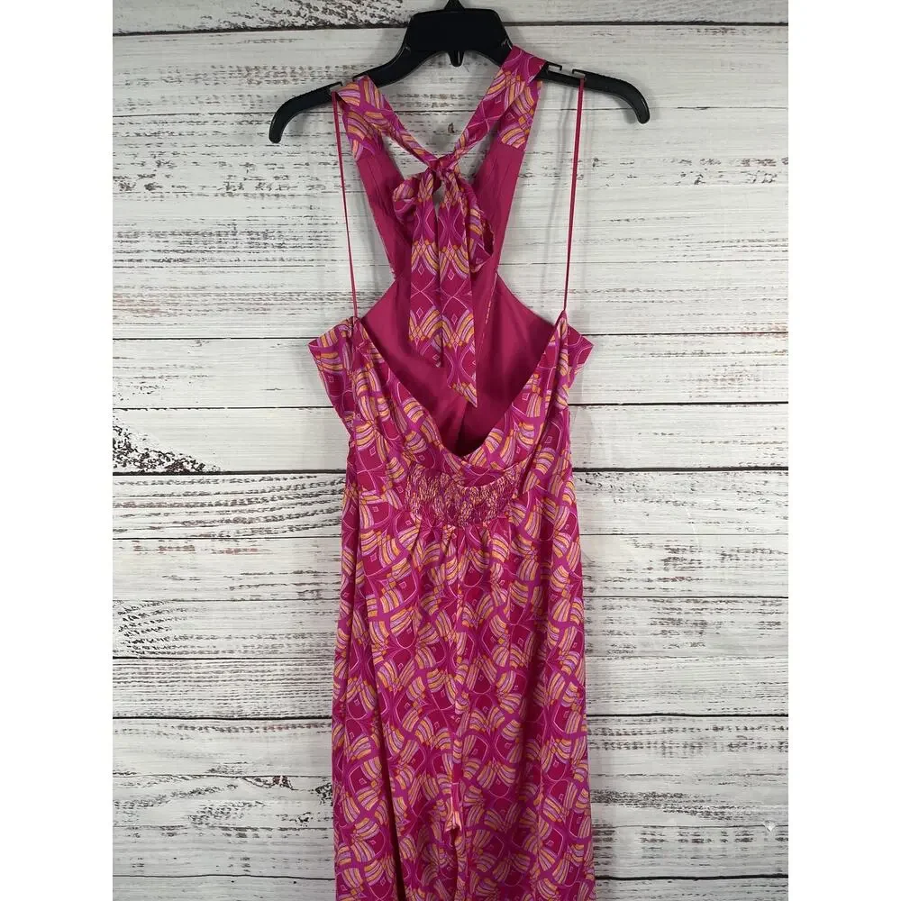 Impressions Jumpsuit Women's Small Pink Geometric Halter Backless Wide Leg - Picture 8 of 12